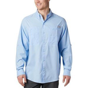 Columbia Men PFG Tamiami II Sail Blue Outdoor Button Down Shirt Medium